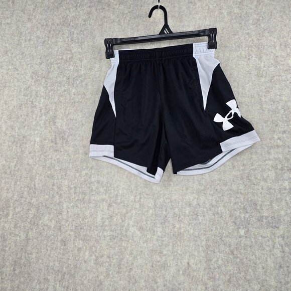 Under Armour Youth XS Loose Fit Athletic Shorts Black & White Mesh Polyester - Picture 1 of 5